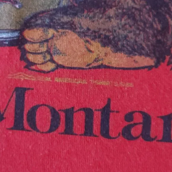Vintage Shirt XL Unisex Screen Stars 1986 Red Montana Camping Bears T-shirt - Picture 7 of 10